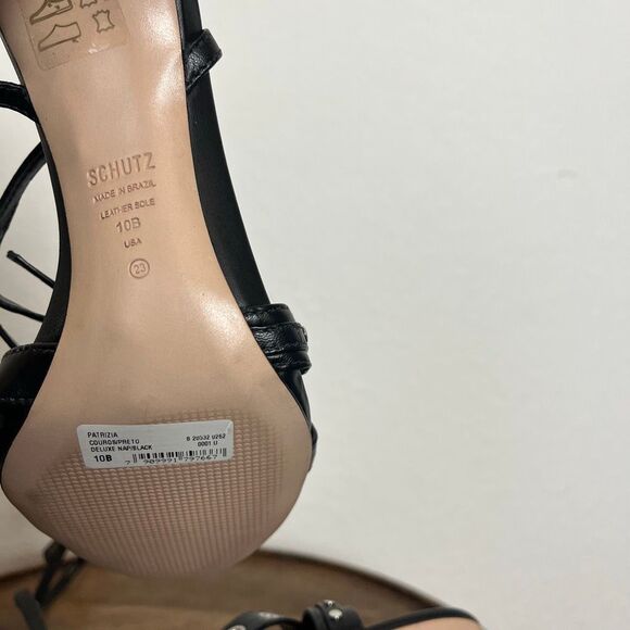 Schutz Patrizia Black Nappa Leather Stiletto Heeled Sandals Women's Size 10 - Picture 6 of 7
